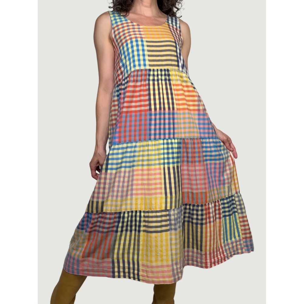 Ilana Kohn Olivia Dress Picnic Plaid Gingham Patchwork Maxi Midi Cotton Small